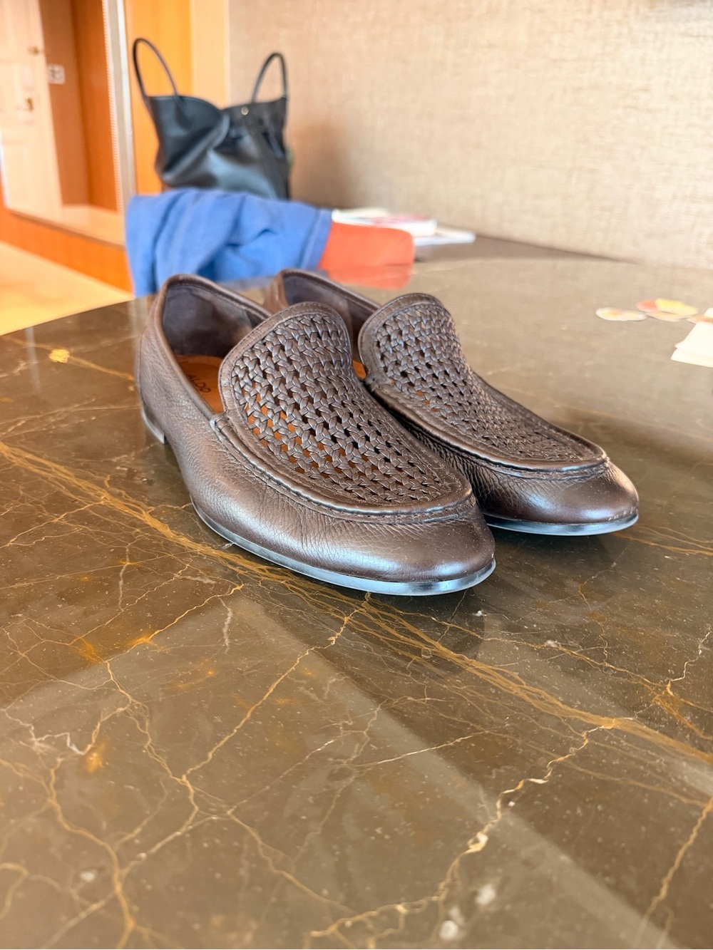 Aldo Woven Leather Slip-On Loafers in Dark Brown
